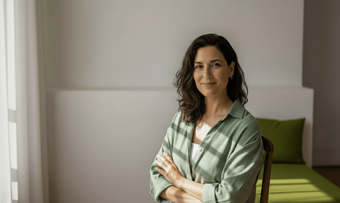 Mulher sorrindo representando a experiência HUMU